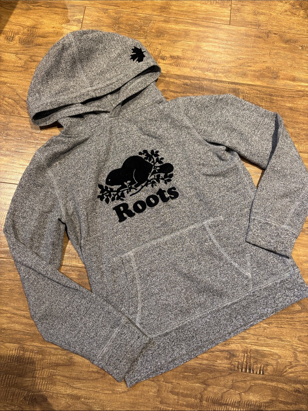 Roots Heather Grey Hoodie with Black Beaver Logo